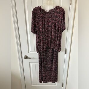 dressbarn Black Maxi Two-Piece with Pink Dot Print